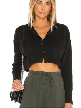 Lovers + Friends Keaton Black Cropped Button-Front Top